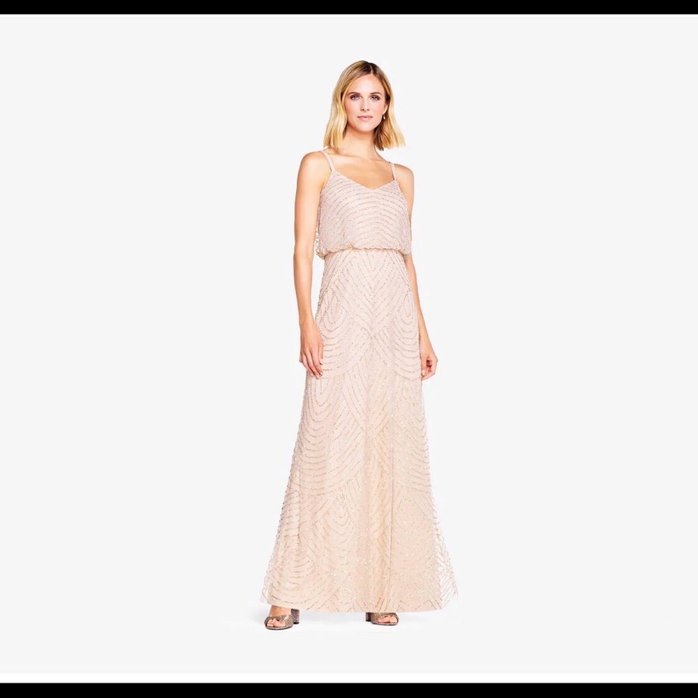 Adrianna Papell Art Deco Beaded Blouson Maxi Dress Sz 0